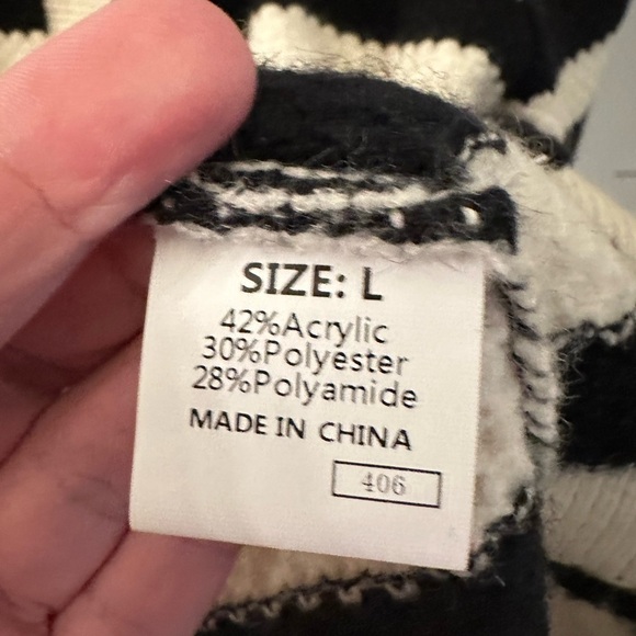 Black & White striped gold button down cable knit soft quiet luxury cardigan L - Picture 7 of 14